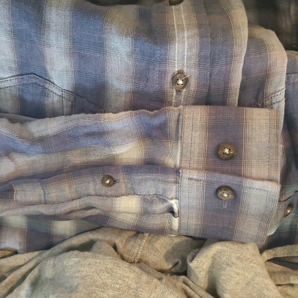 Johnnie O Shirt Mens M Gray & Purple Button Up Hoodie Surf Shacket Pockets - Picture 11 of 13